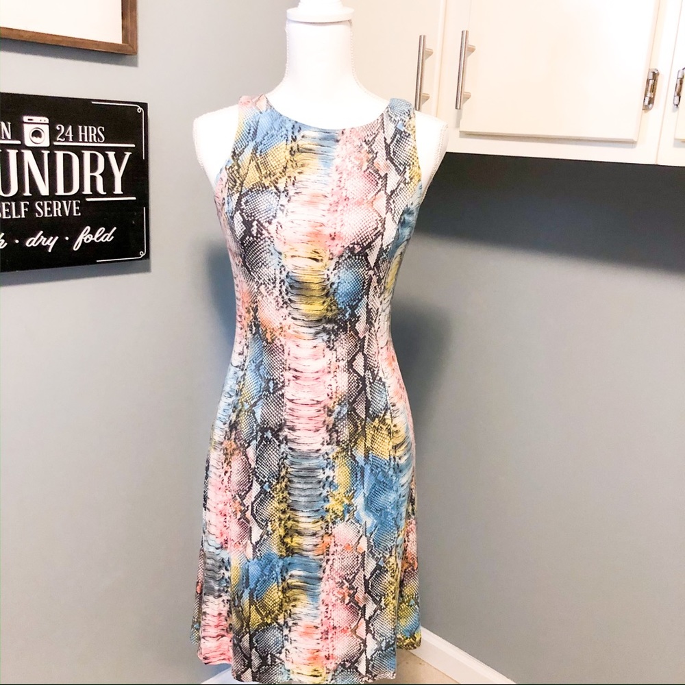 Size 4 colorful fully lined snakeskin print dress